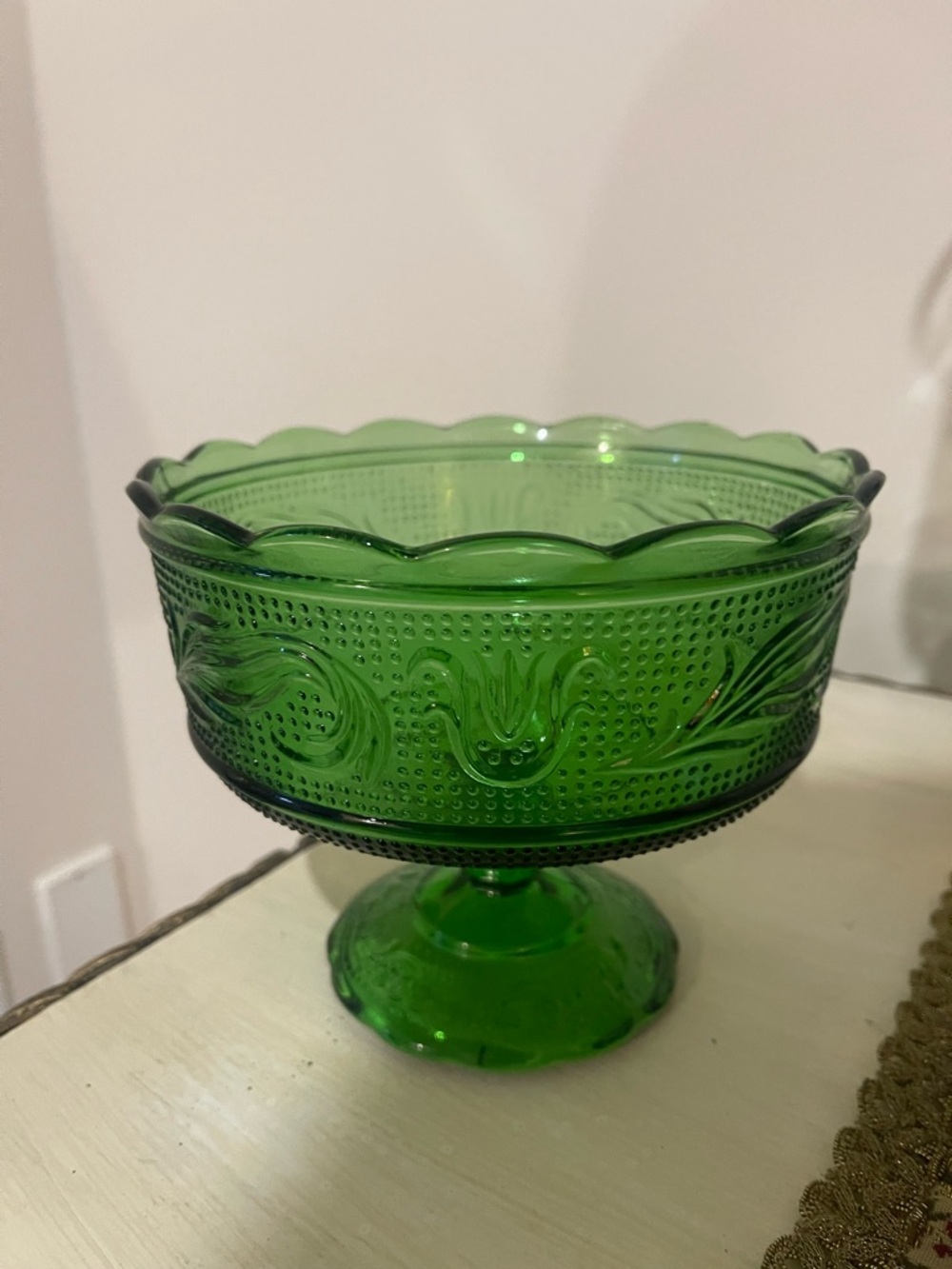 Green Pressed Glass Compote Bowl
